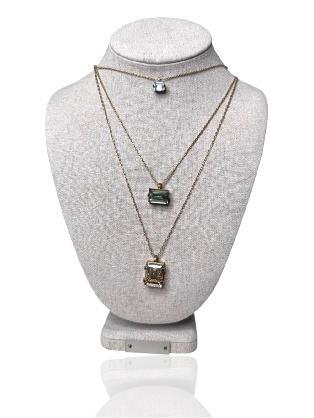 Henri Bendel Extremely Rare Gold-Tone Layered Necklace Emerald cut